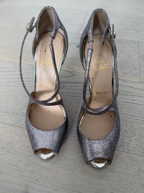 Christian Louboutin Glitter T-Strap Peep-Toe Heels - Multi-Color